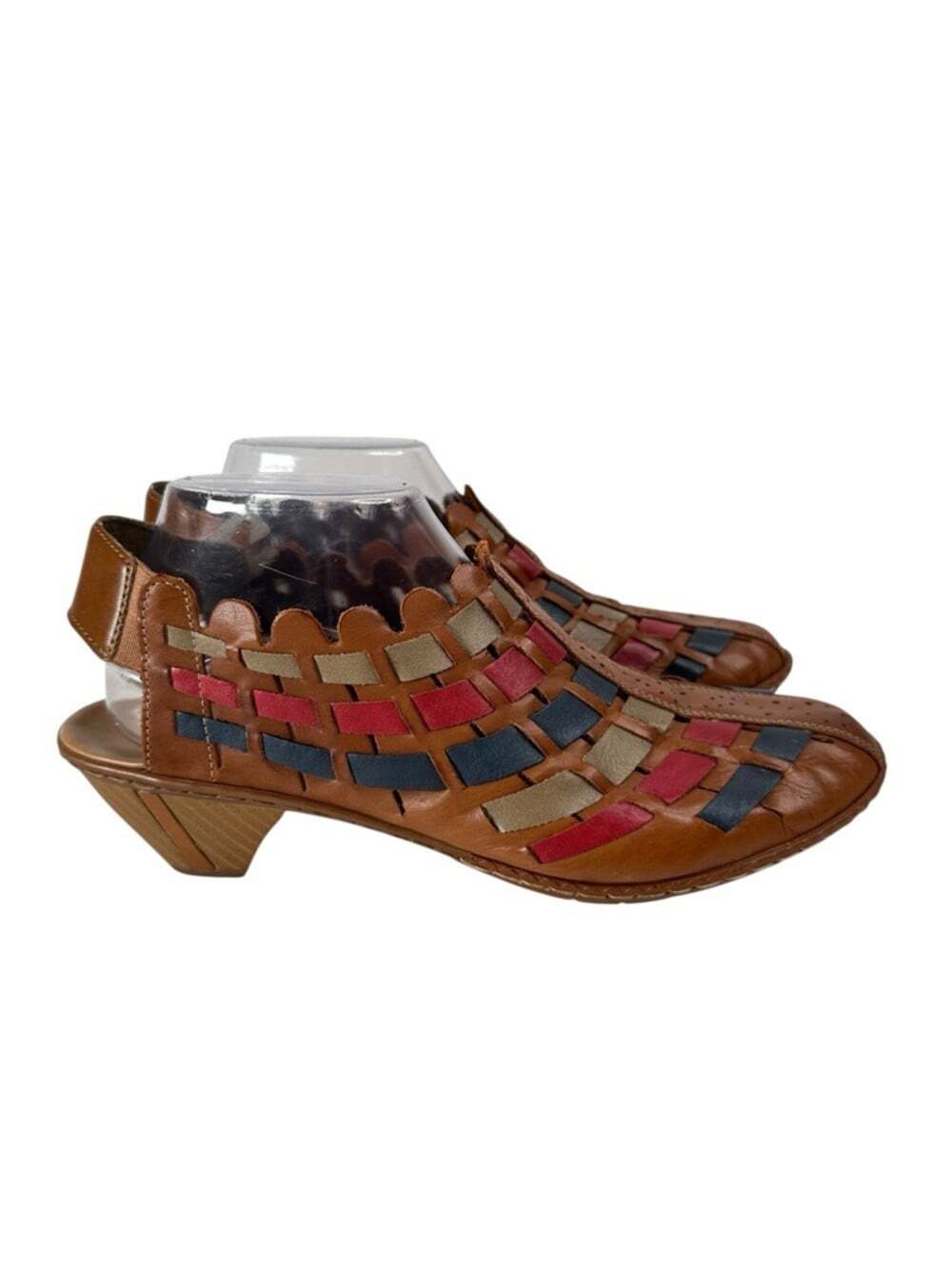 Rieker Sina 78 Womens 9 Leather Slingback Sandals Woven Colorblock Comfort